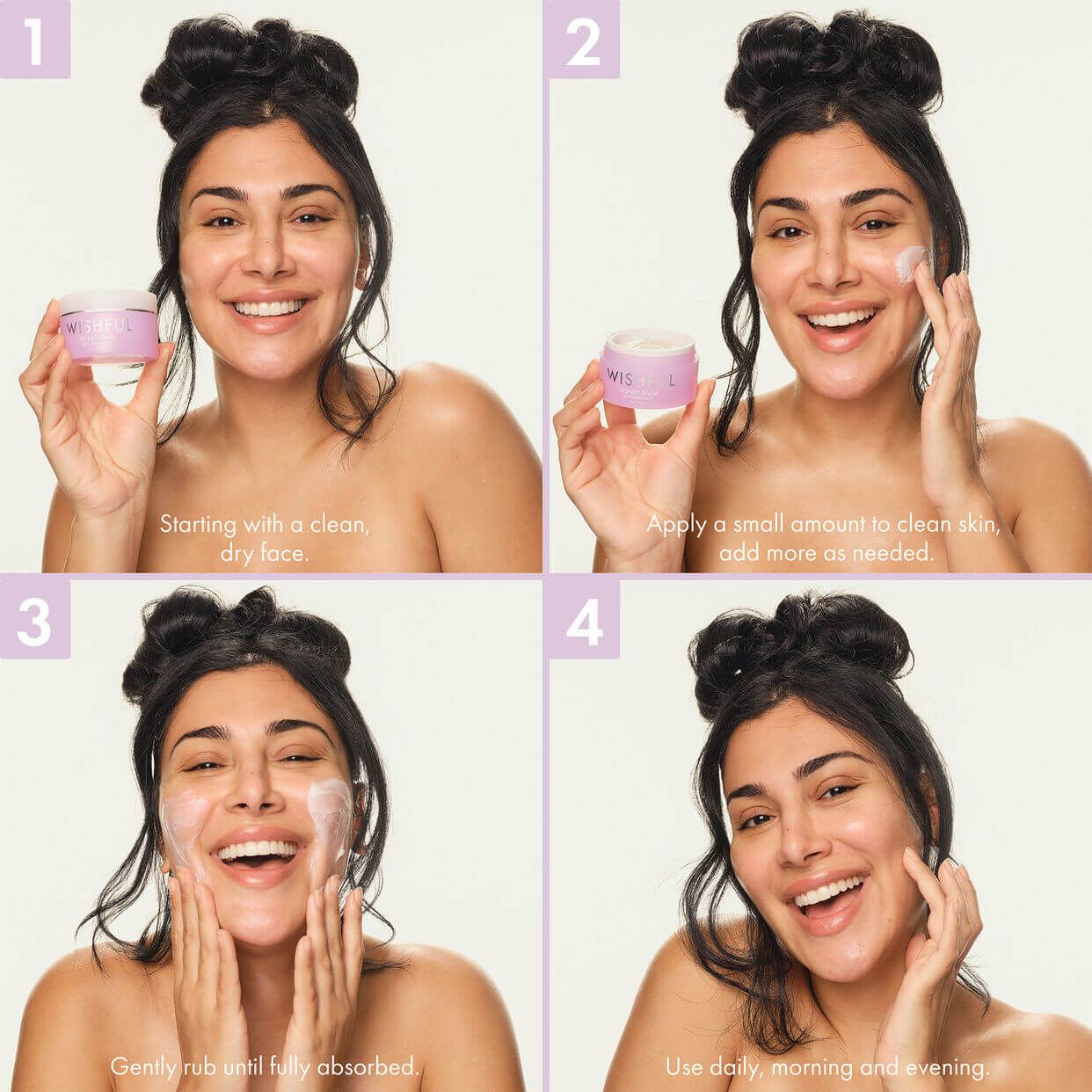 image showing happy girl using Huda Beauty Honey Balm Niacinamide Moisturizer available at heygirl.pk for delivery in Pakistan