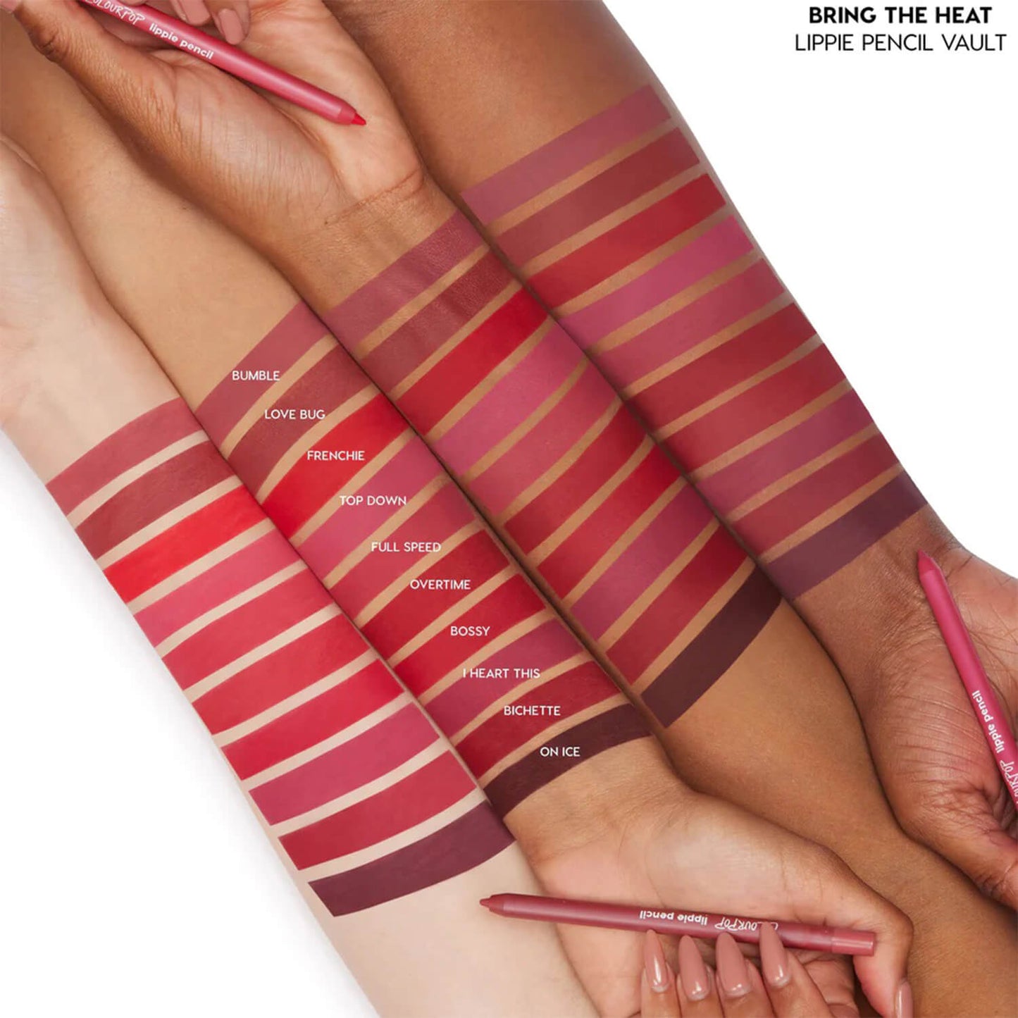 swatch of Colourpop heat red lippie pencil gift set for her available at Heygirl.pk for delivery in Pakistan