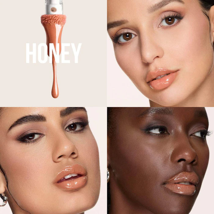 swatch image of original Huda Beauty Faux Filler Lip Gloss honey available at Heygirl.pk for delivery in Pakistan.