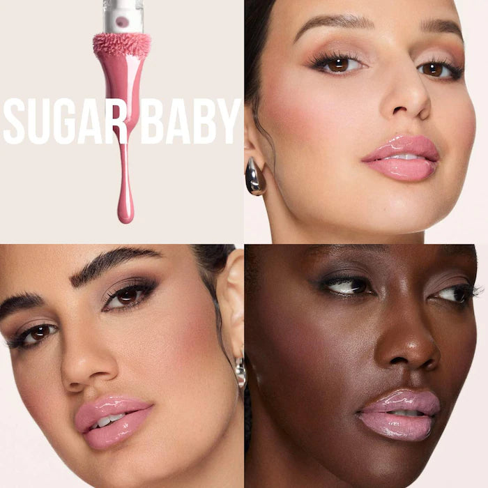 swatch image of original Huda Beauty Faux Filler Lip Gloss sugar baby available at Heygirl.pk for delivery in Pakistan.
