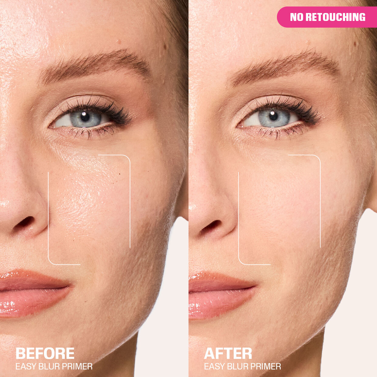 before and after image of Huda Beauty Easy Blur Primer for her available at Heygirl.pk for delivery in Pakistan.
