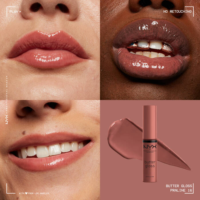 swatch of nyx lip butter gloss praline available at heygirl.pk for delivery in Pakistan