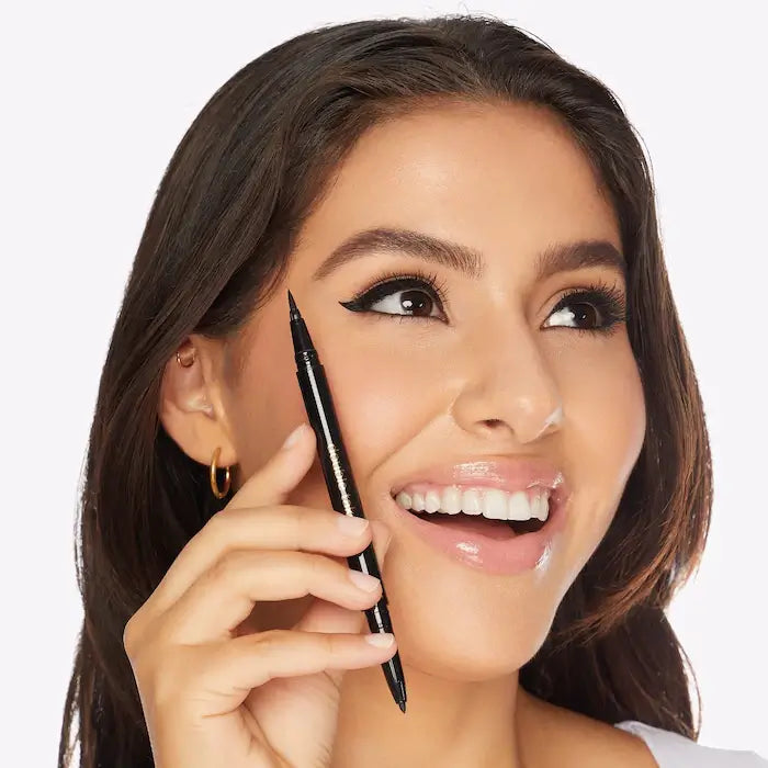 image showing happy girl with Tarte Double Take Eyeliner available at Heygirl.pk for delivery in Pakistan.