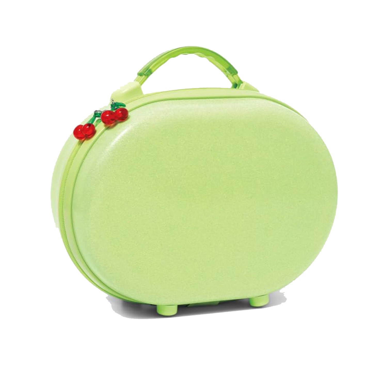 Green round makeup case with cherry decorations available at Heygirl.pk for delivery in Pakistan
