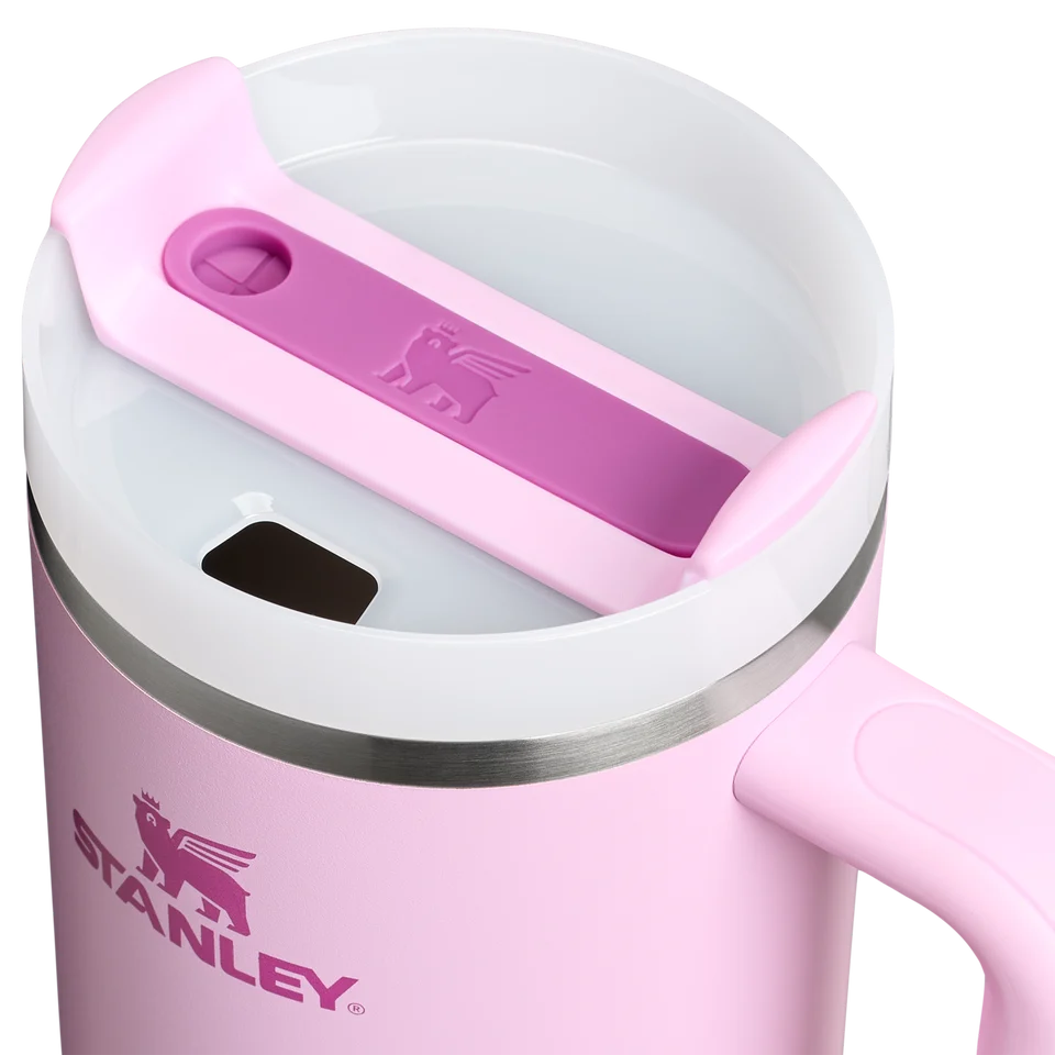 closeup look of 100% original Stanley Quencher H2.0 Tumbler 40oz in Pink cherry color at  Heygirl.pk in Pakistan