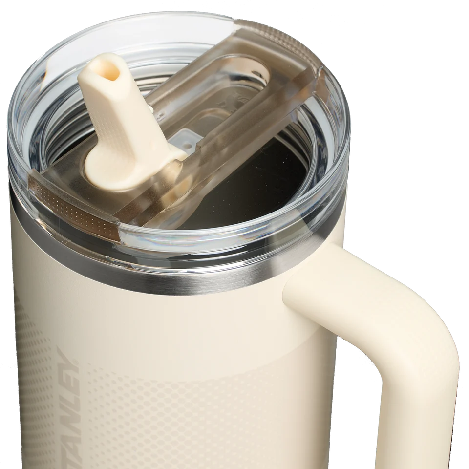 closeup look of 100% original Stanley Flip Straw Tumbler 40oz in Cream color in Pakistan