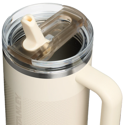 closeup look of 100% original Stanley Flip Straw Tumbler 40oz in Cream color in Pakistan