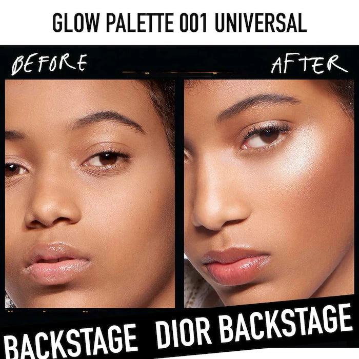 image showing before and after result of Dior backstage face glow palette available at Heygirl.pk for delivery in Pakistan