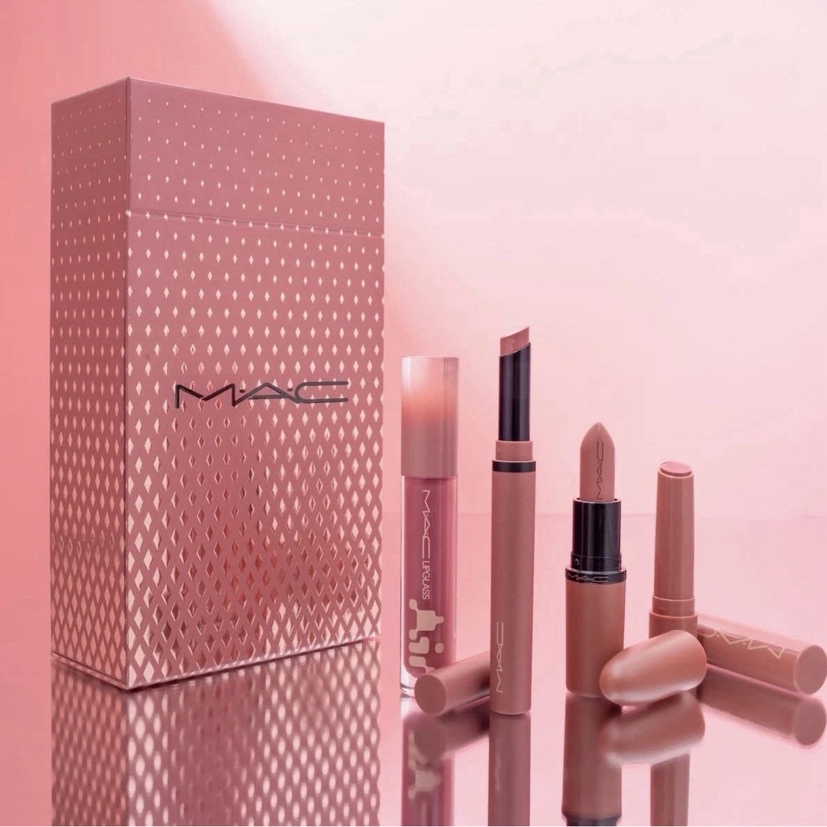 MAC lipstick and lip gloss gift set in Velvet teddy shade for her available at Heygirl.pk in Pakistan