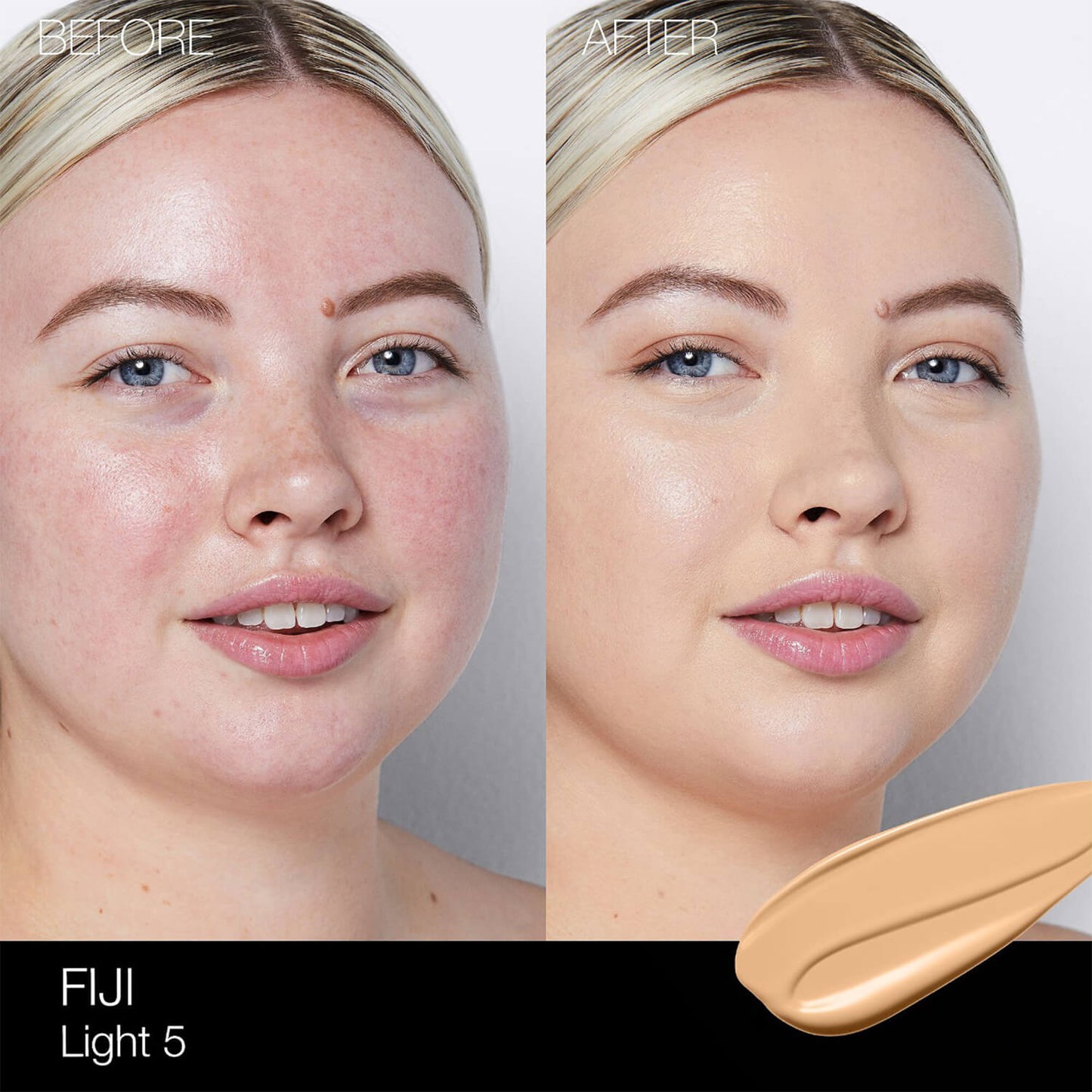 image showing before and after of NARS light reflecting foundation for her available at Heygirl.pk for delivery in Pakistan