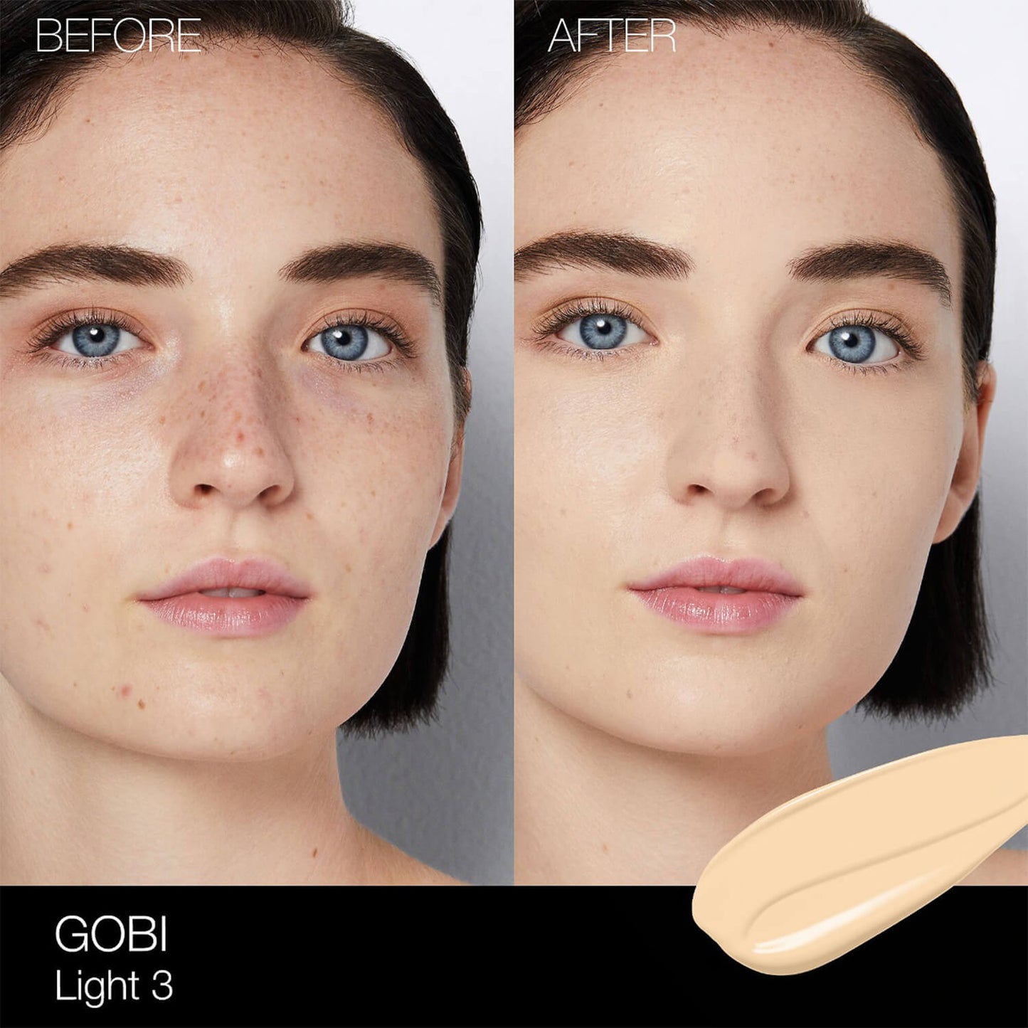 image showing before and after of NARS light reflecting foundation for her available at Heygirl.pk for delivery in Pakistan