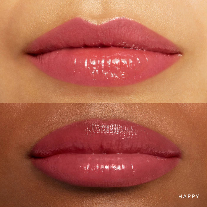 image showing swatch of Rare Beauty Soft Pinch Tinted Lip Oil in Happy shade available at Heygirl.pk for delivery in Pakistan. 