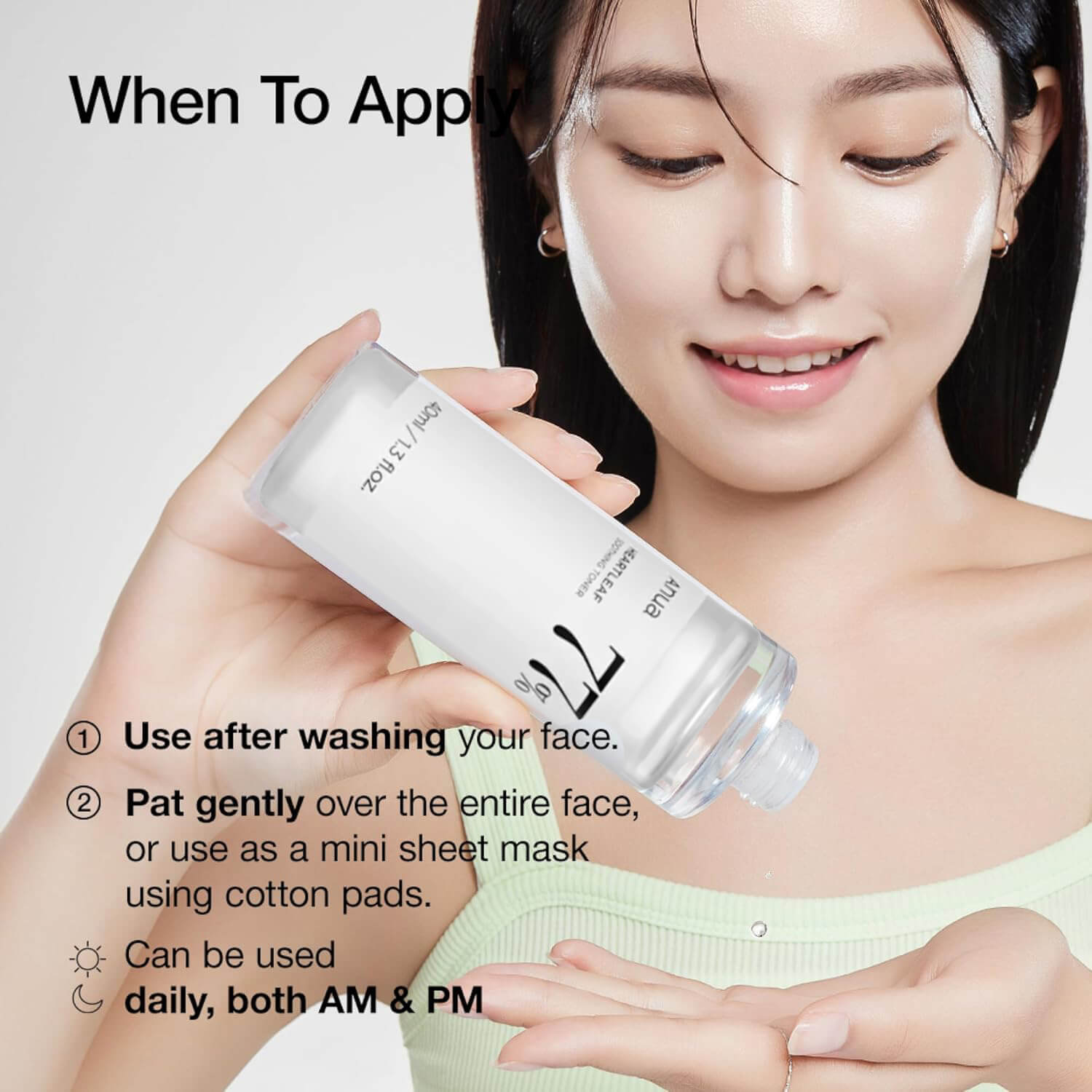 image showing when to use Anua Heartleaf Soothing Toner for skin hydration available at Heygirl.pk for delivery in Pakistan.