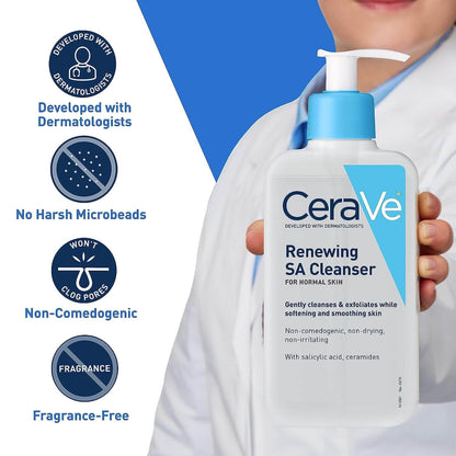 image showing benefits of using CeraVe Renewing SA Cleanser for soft skin available at Heygirl.pk for delivery in Pakistan