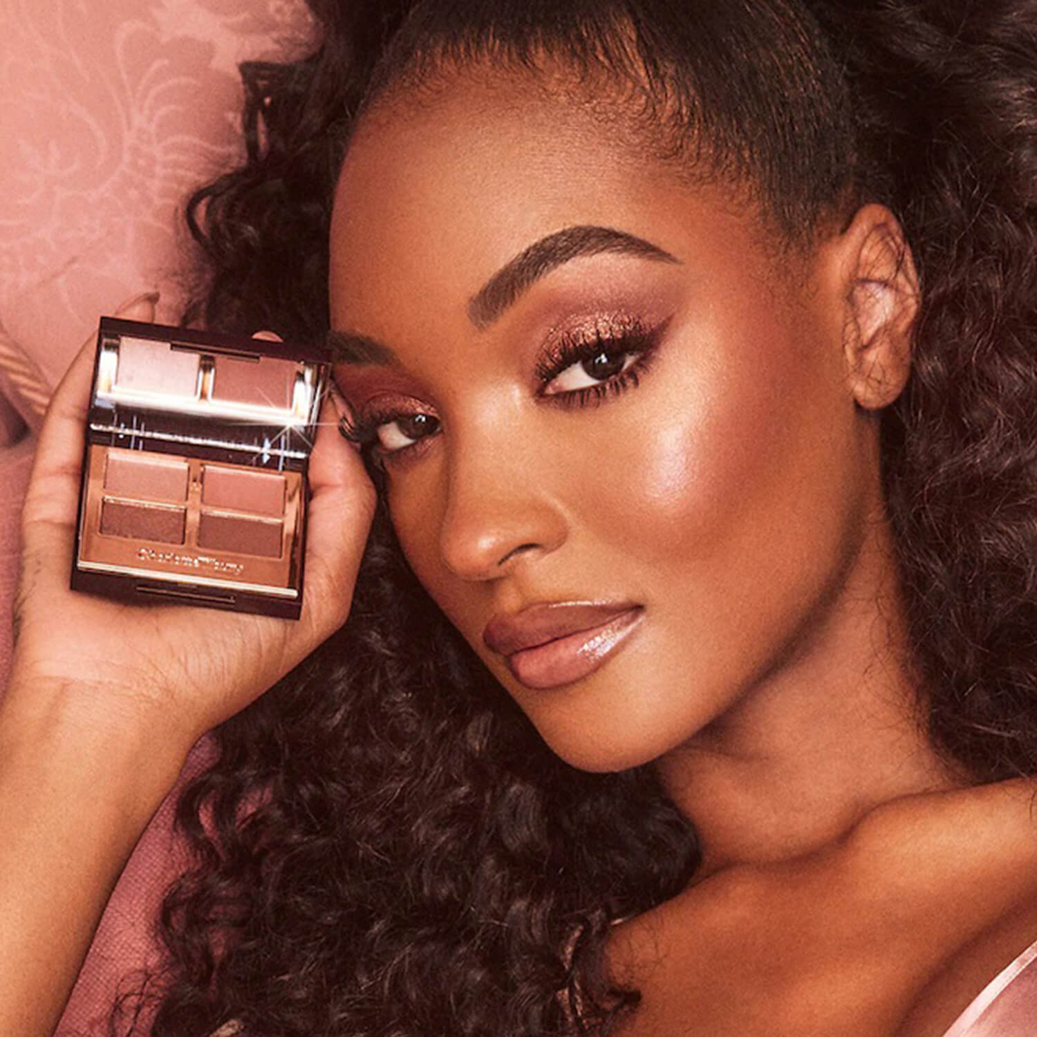 image showing girl after using Charlotte Tilbury Pillow Talk Eyeshadow Palette for her available at Heygirl.pk for delivery in Pakistan.