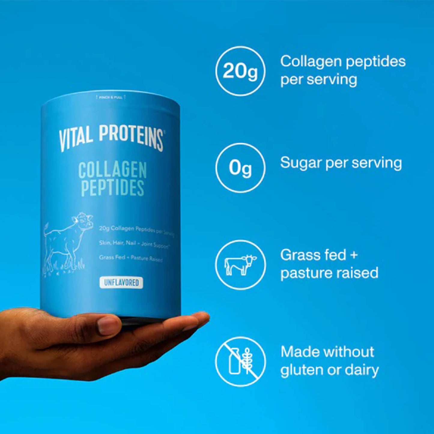 image showing benefits of using Vital Proteins Collagen Peptides for healthy hair, nails and bones available at Heygirl.pk for delivery in Pakistan. 
