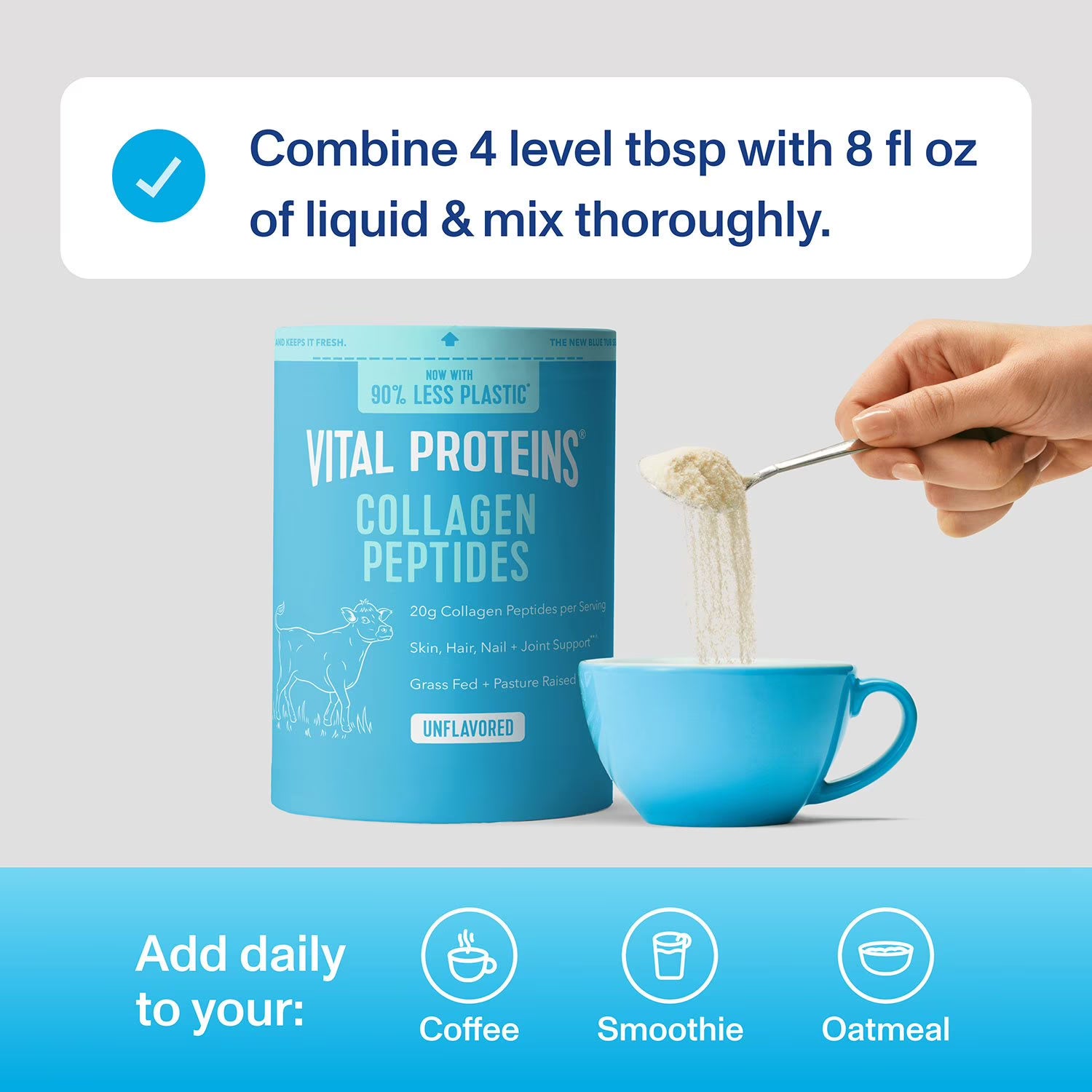 image showing how to use Vital Proteins Collagen Peptides for healthy hair, nails and bones available at Heygirl.pk for delivery in Pakistan. 