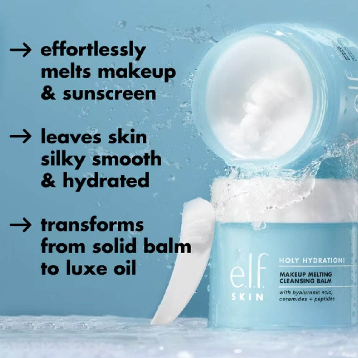 image showing benefits of using elf Holy Hydration Makeup Cleansing Balm available at Heygirl.pk in Pakistan
