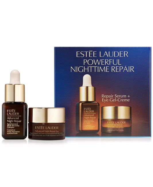 Estée Lauder Powerful Nighttime Repair skincare set with serum and eye gel for fines and wrinkles available at Heygirl.pk in Pakistan