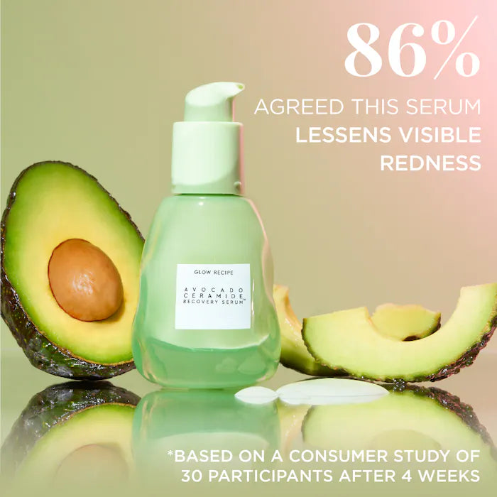 image showing benefits of using glow recipe avocado recovery serum available at Heygirl.pk for delivery in Pakistan