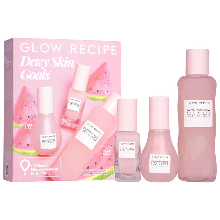 Shop Glow Recipe Dewy Glow Trio includes Watermelon Glow Pore-Tight Toner, Niacinamide Dew Drops and Pink Juice Moisturizer available for her in Pakistan. 