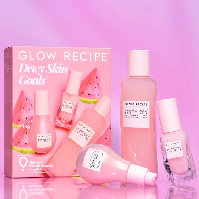 Shop Glow Recipe Dewy Glow Trio includes Watermelon Glow Pore-Tight Toner, Niacinamide Dew Drops and Pink Juice Moisturizer available for her in Pakistan. 