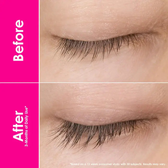 image showing before and after of using Grande Eye Lash Enhancing Serum available at Heygirl.pk for delivery in Pakistan. 