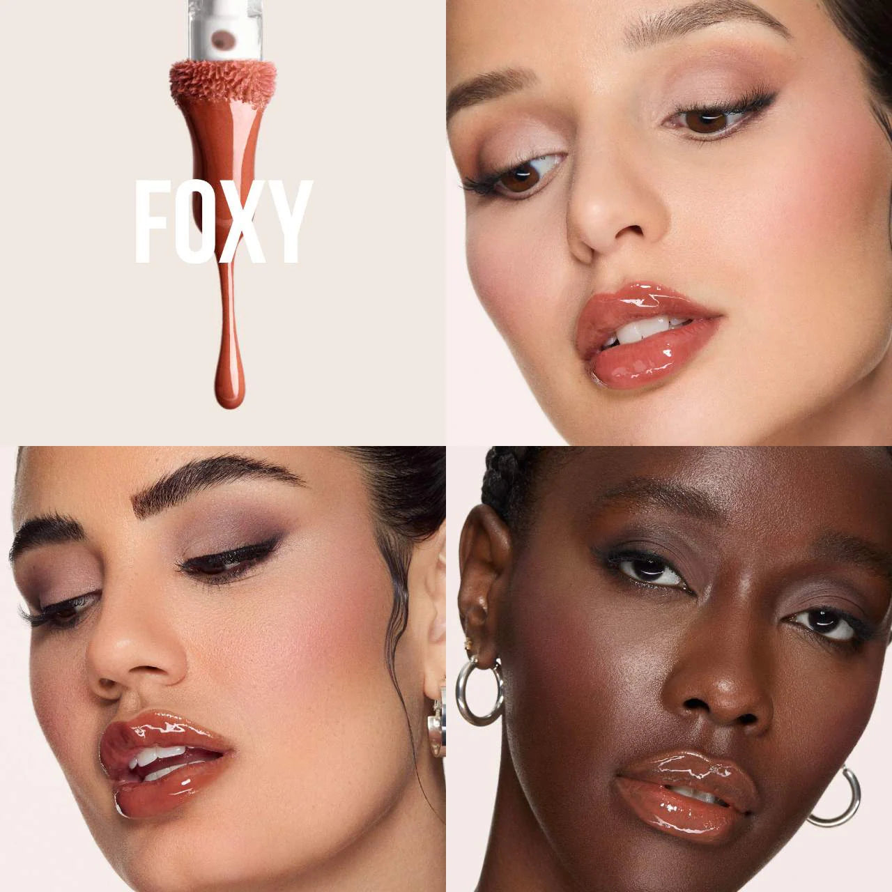 swatch image of original Huda Beauty Faux Filler Lip Gloss foxy available at Heygirl.pk for delivery in Pakistan. 