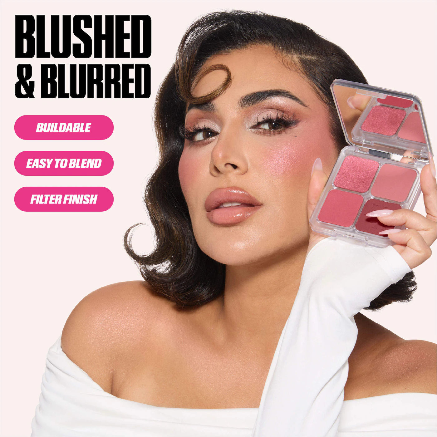 huda showing her beauty blush filter palette benefits available at Heygirl.pk for delivery in Pakistan