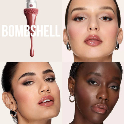 swatch image of original Huda Beauty Faux Filler Lip Gloss bombshell available at Heygirl.pk for delivery in Pakistan. 