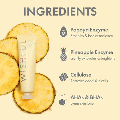 image showing ingredients of Huda Beauty Wishful Yo Glow AHA & BHA Facial Scrub available at Heygirl.pk in Karachi, Lahore, Islamabad across Pakistan.