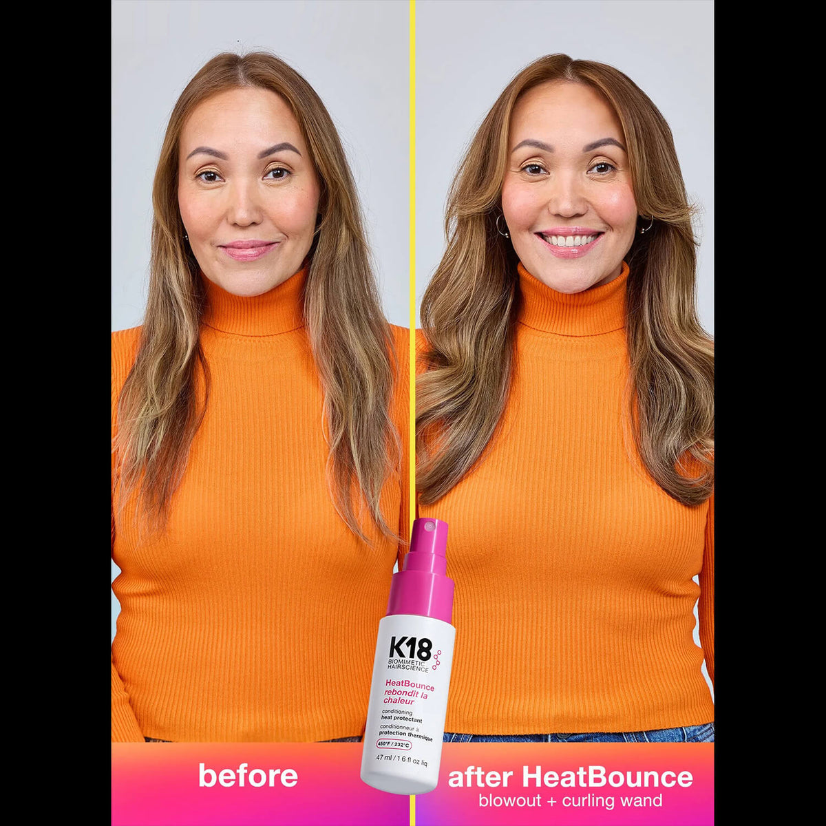image showing results of using k18 heat bounce spray available at Heygirl.pk in Pakistan