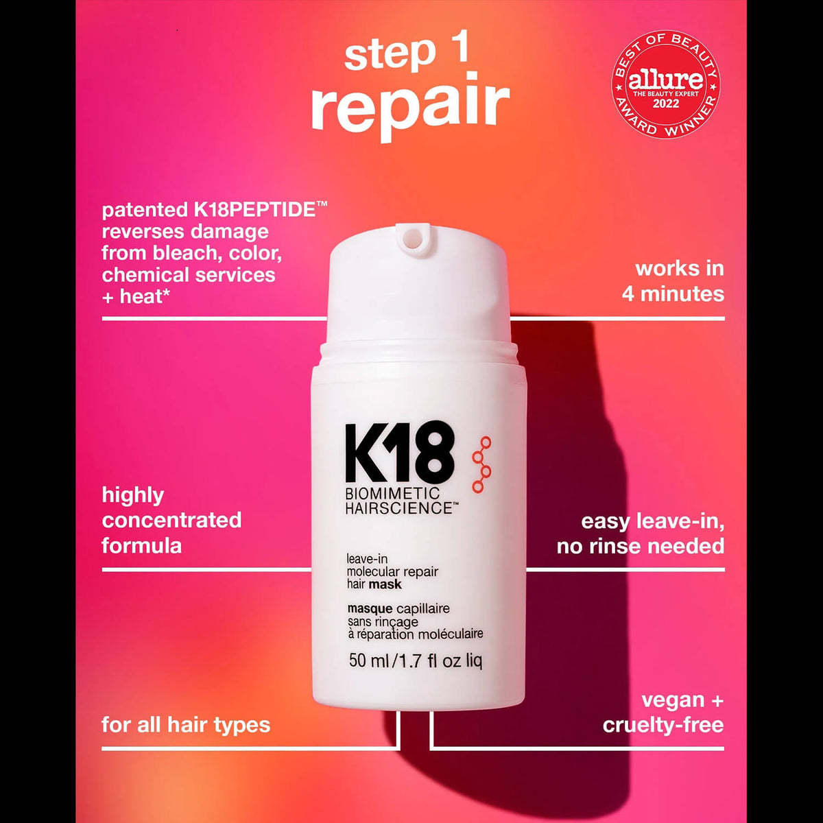image showing benefits of using k18 hair repair mask available at Heygirl.pk in Pakistan