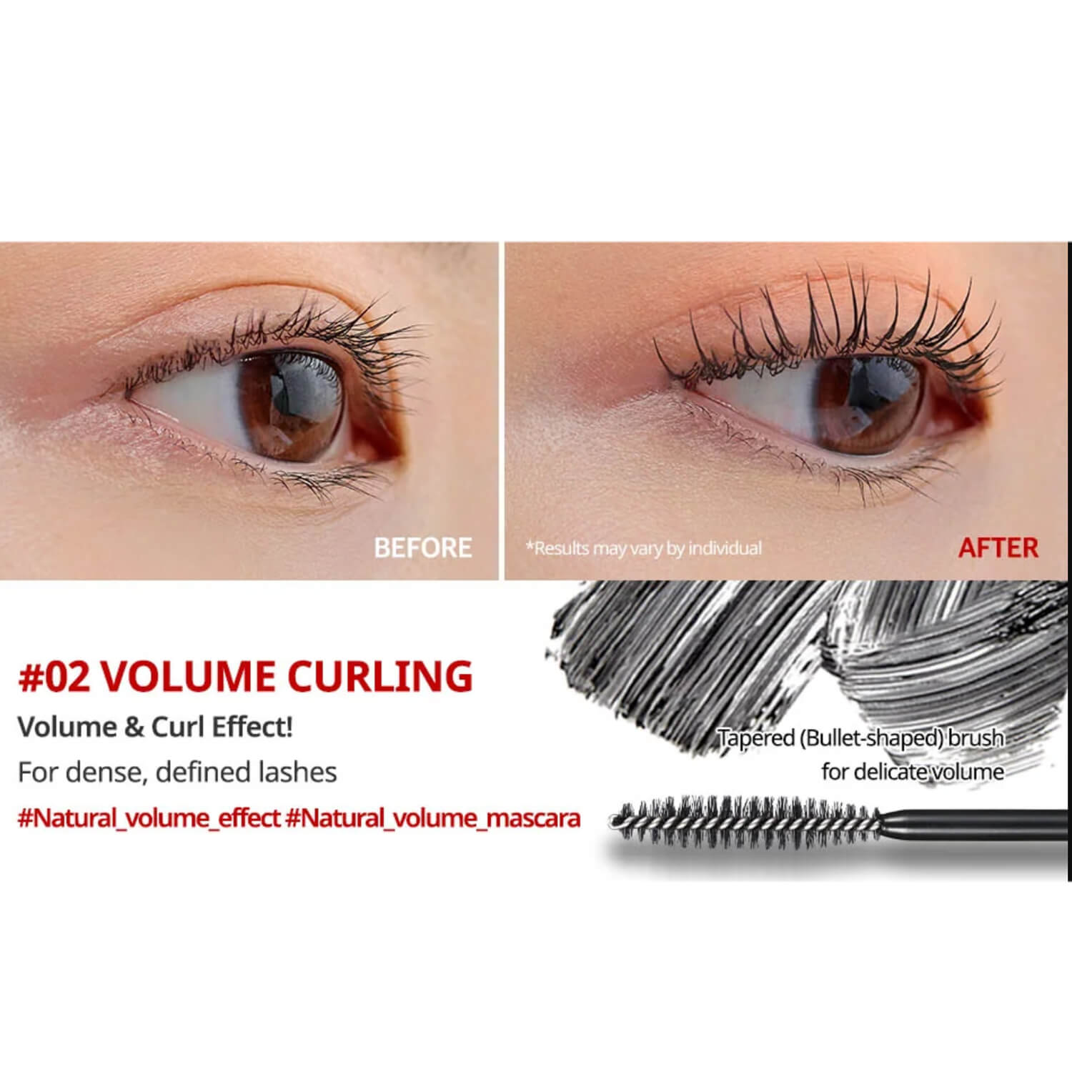 image showing before and after result of using korean waterproof clio mascara for her available at Heygirl.pk for delivery in Pakistan