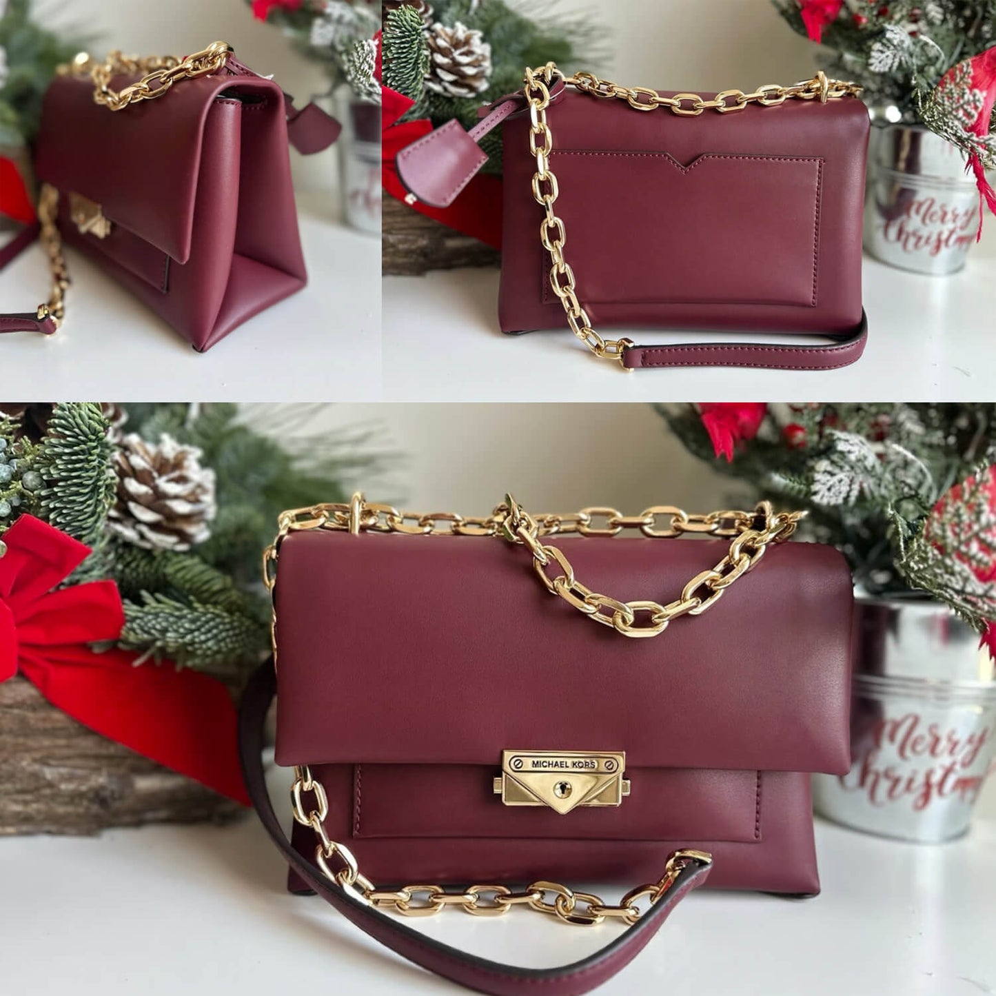 collage of michael kors shoulder bag in dark cherry color for her available at Heygirl.pk for delivery in Pakistan
