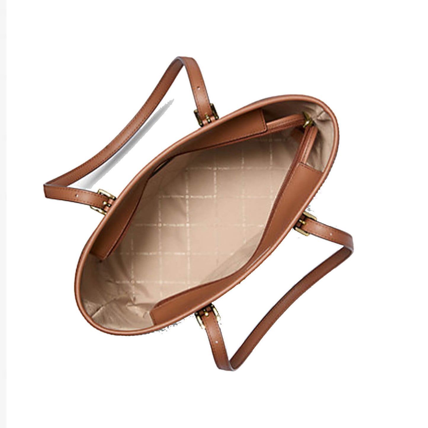 Brown leather michael kors handbag with gold hardware on a white background