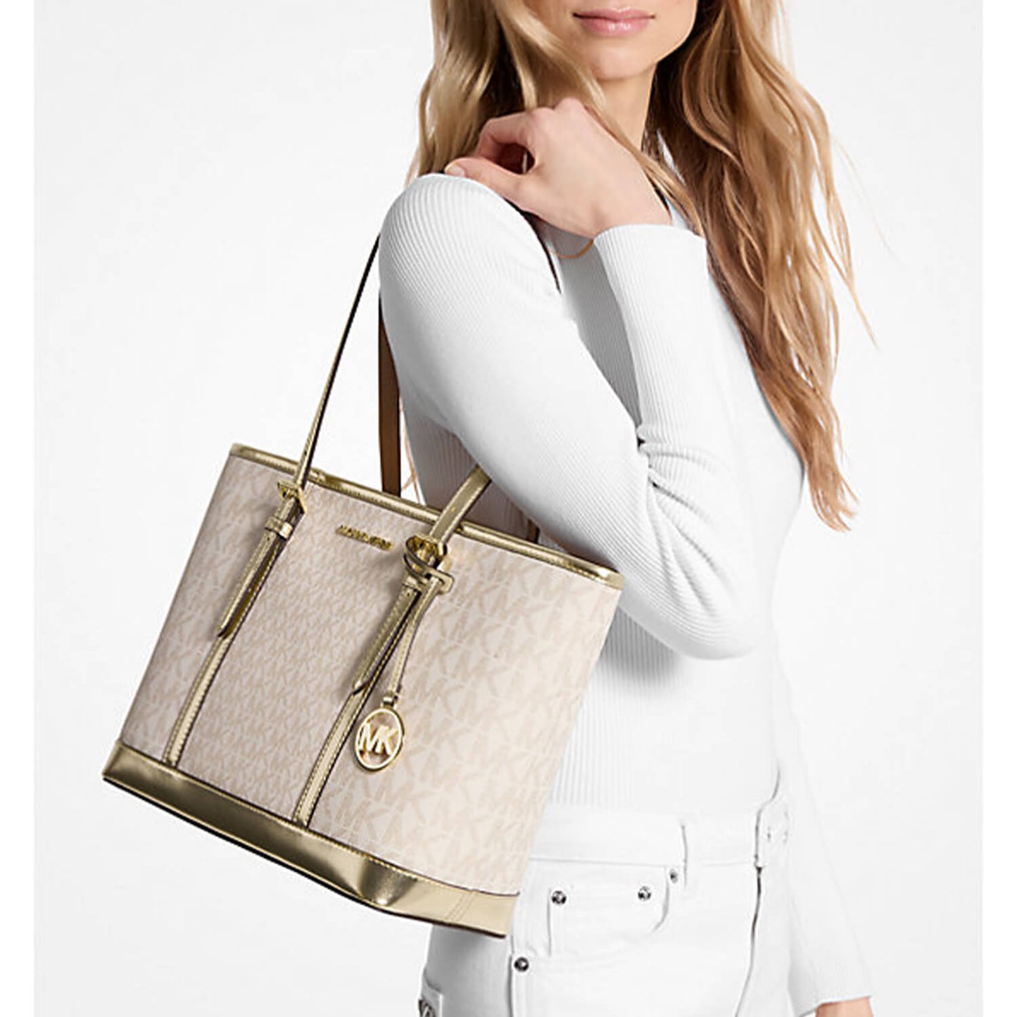 Michael Kors Jet Set Top-Zip Tote Bag, Gold