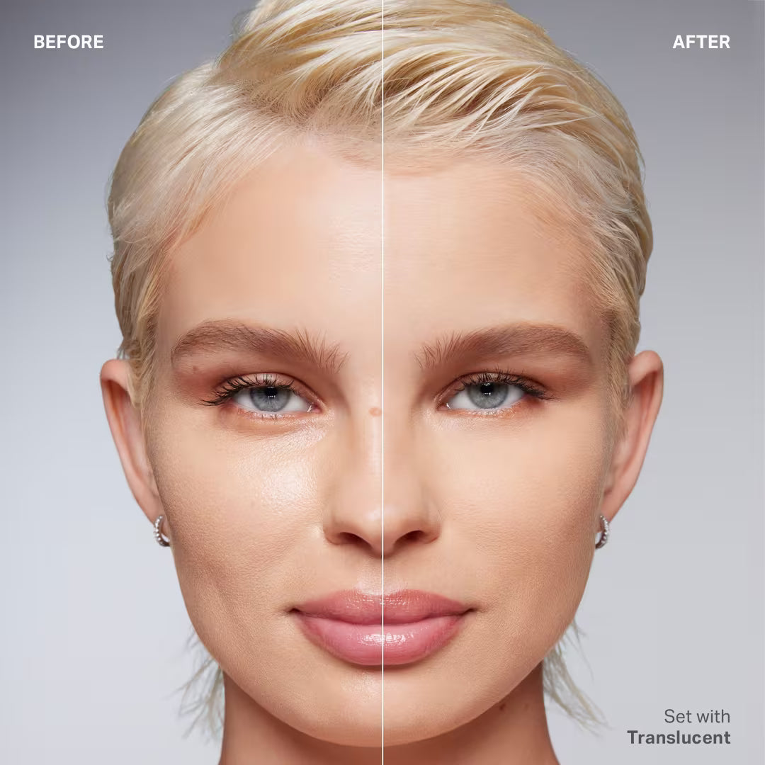 Before and after comparison of a woman's face with cosmetic application available at Heygirl.pk in Pakistan