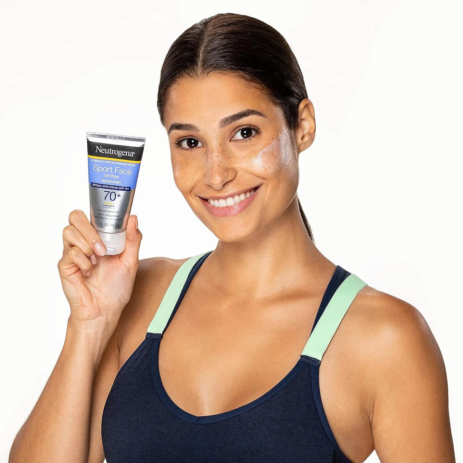 image showing happy Pakistan girl with Neutrogena Oil Free Face Sunscreen SPF 70+ available at Heygirl.pk for cash on delivery in Pakistan