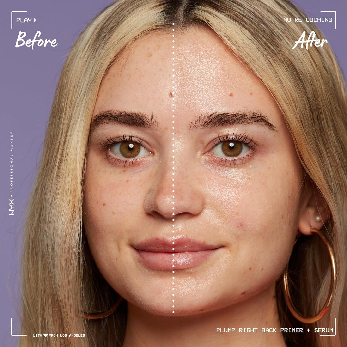 before and after result of using 100% original NYX Face Primer for plumping skin available at Heygirl.pk for delivery in Pakistan.