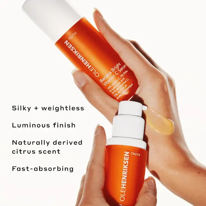 image showing benefits of using Olehenriksen Bright Vitamin C Dark Spot Serum for skin brightness available at Heygirl.pk for delivery in Pakistan