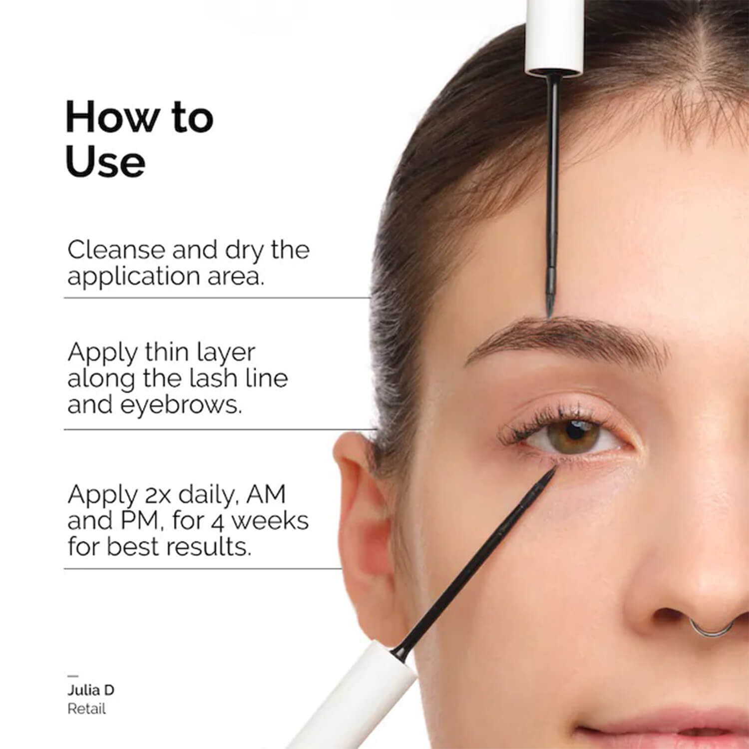image showing how to use The Ordinary Multi Peptide Lash and Brow Serum available at Heygirl.pk for delivery in Pakistan