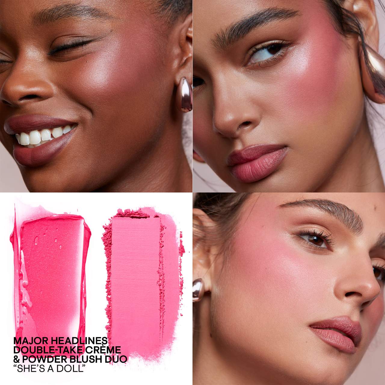 closeup model image of Patrick Ta Cream and Powder Blush Duo she's a doll shade available at Heygirl.pk for delivery in Pakistan. 