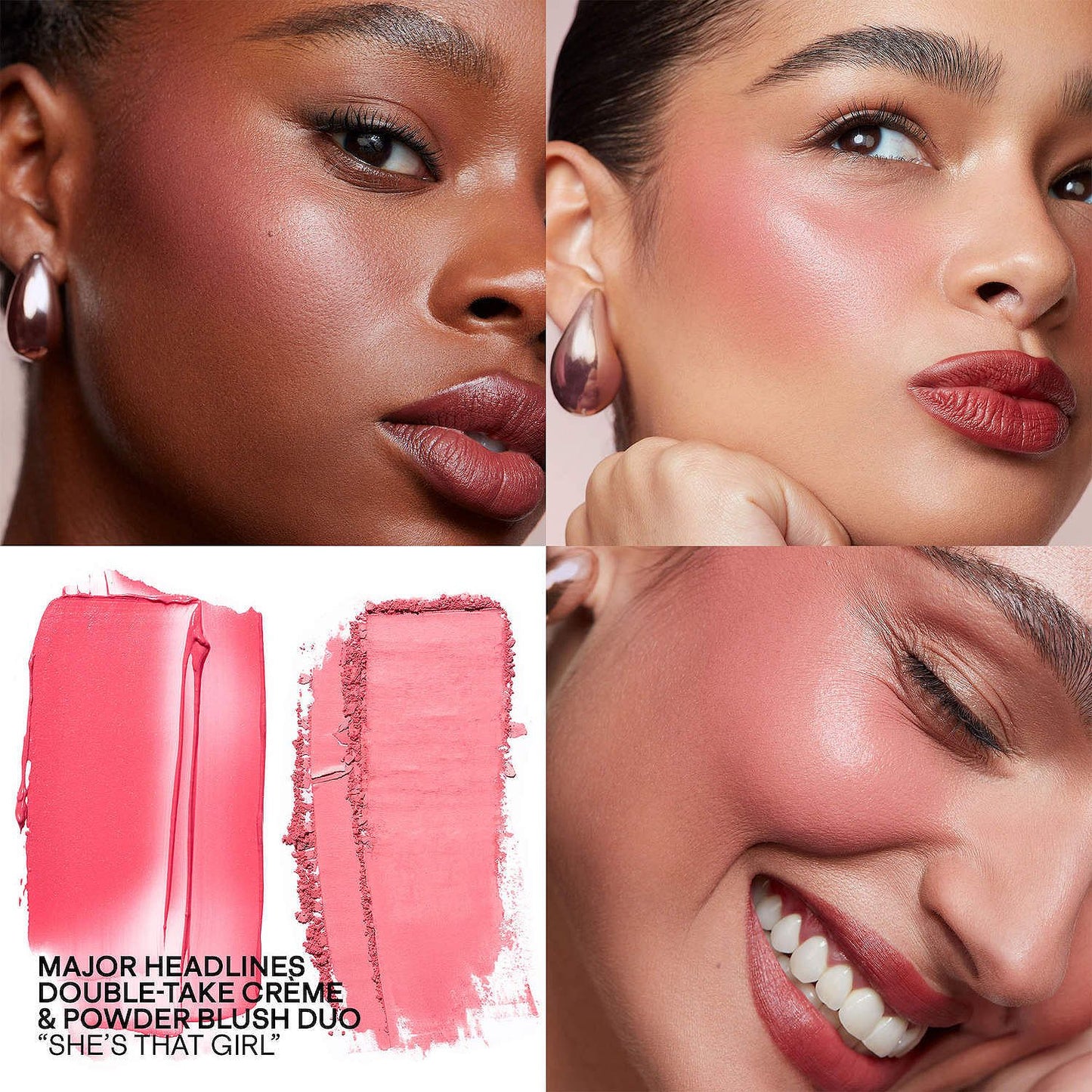 closeup model image of Patrick Ta Cream and Powder Blush Duo she's that girl shade available at Heygirl.pk for delivery in Pakistan. 