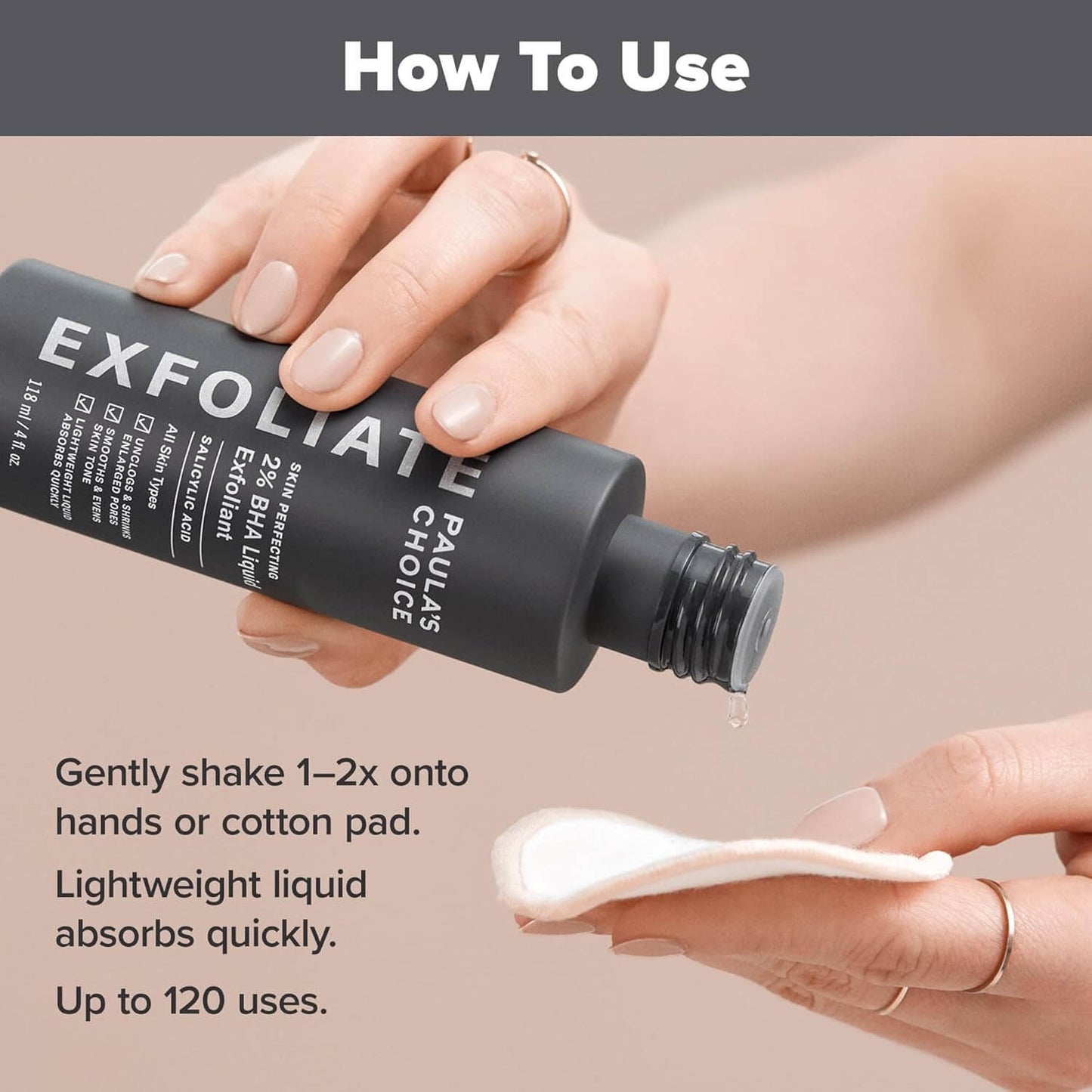 image showing how to use Paula's Choice 2% BHA Liquid Exfoliant for enlarged pores and uneven skin tone available for delivery in Karachi, Lahore, Islamabad across Pakistan