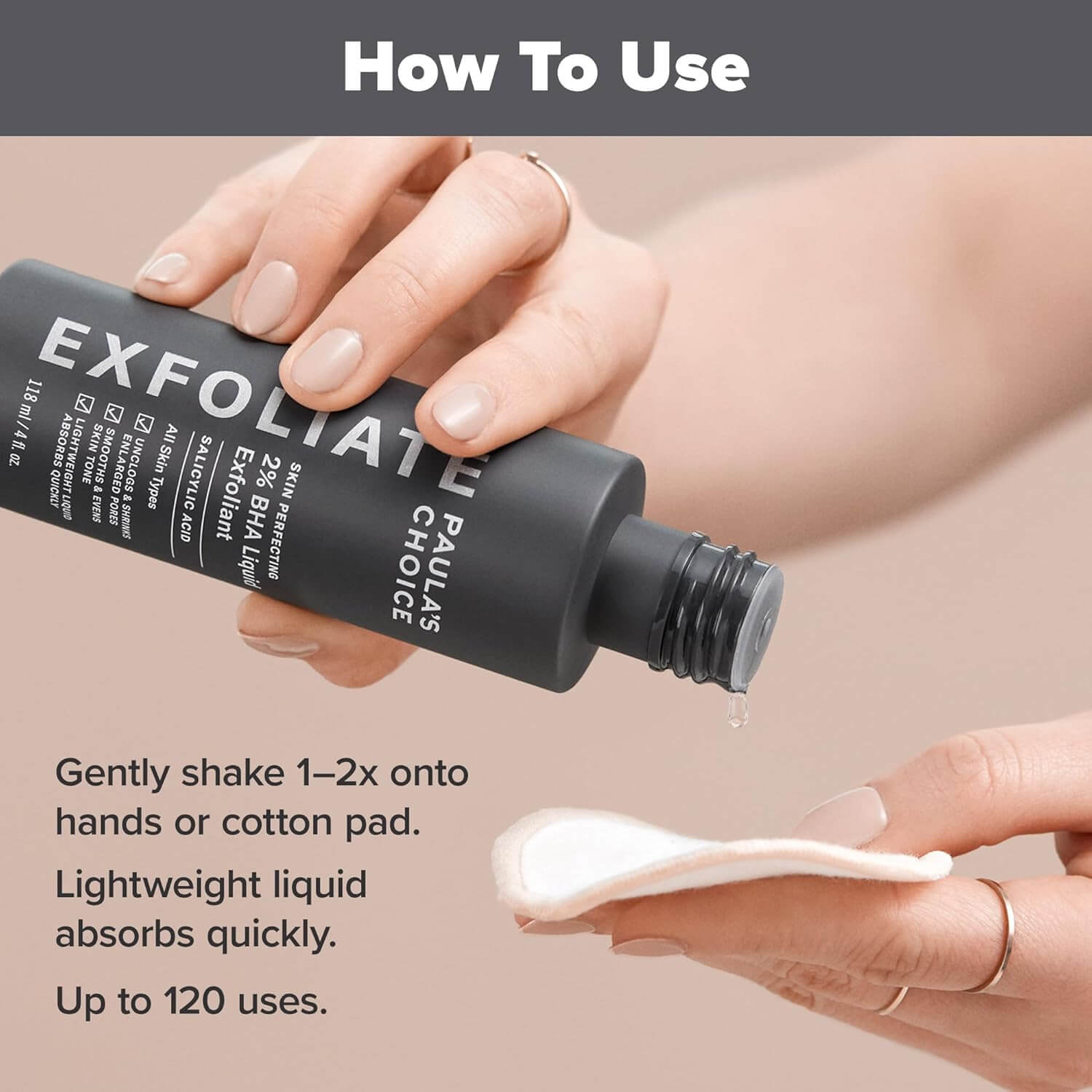 image showing how to use Paula's Choice 2% BHA Liquid Exfoliant for enlarged pores and uneven skin tone available for delivery in Karachi, Lahore, Islamabad across Pakistan
