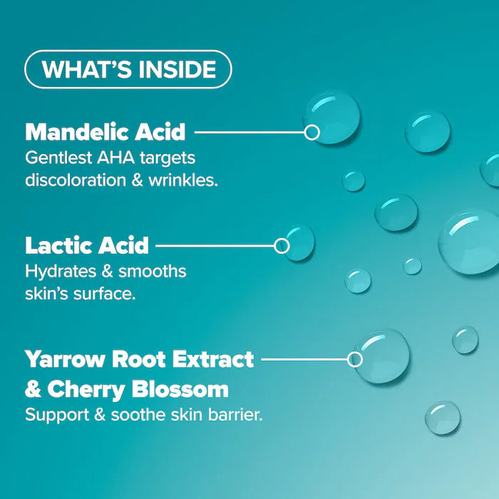 image showing ingredients of Paula's Choice Mandelic and Lactic Acid for skin brightening and reducing fine lines and wrinkles available at Heygirl.pk for delivery in Pakistan.