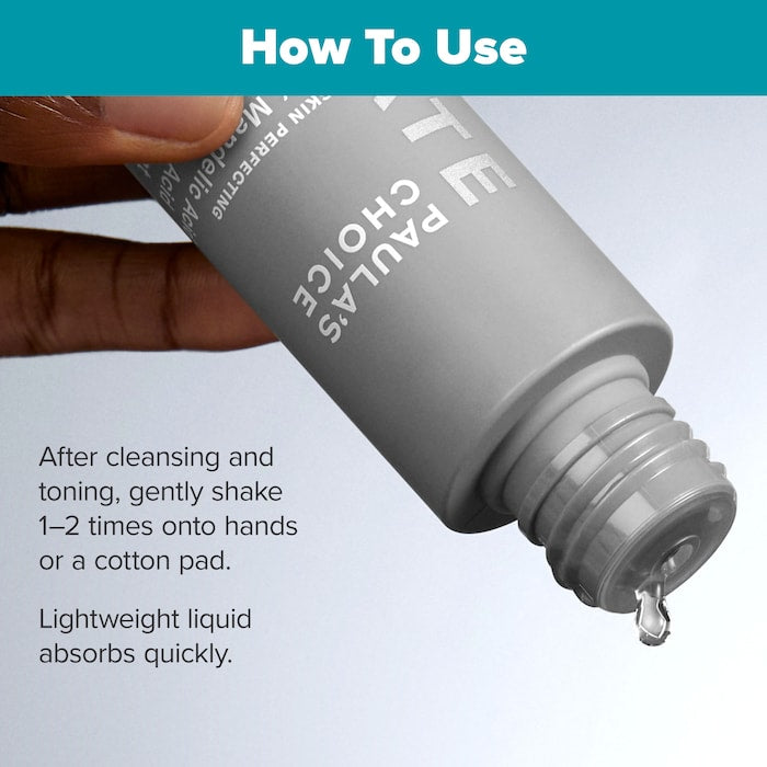 image showing how to use Paula's Choice Mandelic and Lactic Acid for skin brightening and reducing fine lines and wrinkles available at Heygirl.pk for delivery in Pakistan.