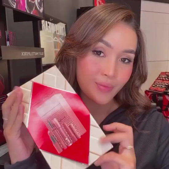 an unboxing video of mac velvet teddy lipstick and lip gloss set for her available at Heygirl.pk in Pakistan