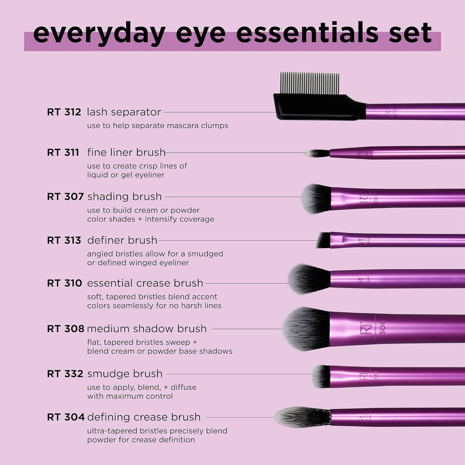 image showing details of real technique eye makeup brush set available at Heygirl.pk for delivery in Pakistan